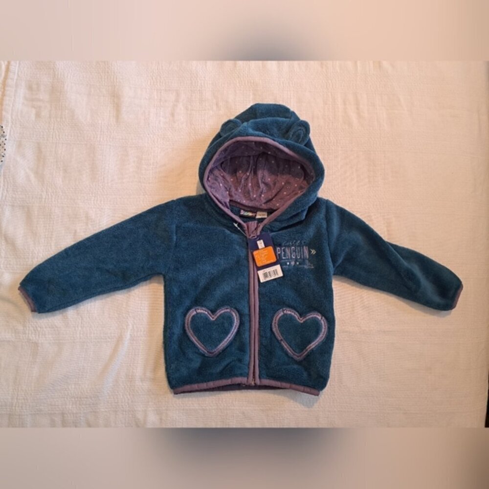 Lupilu girls 6-12 months teal and purple zip up fuzzy jacket hood has ears, New